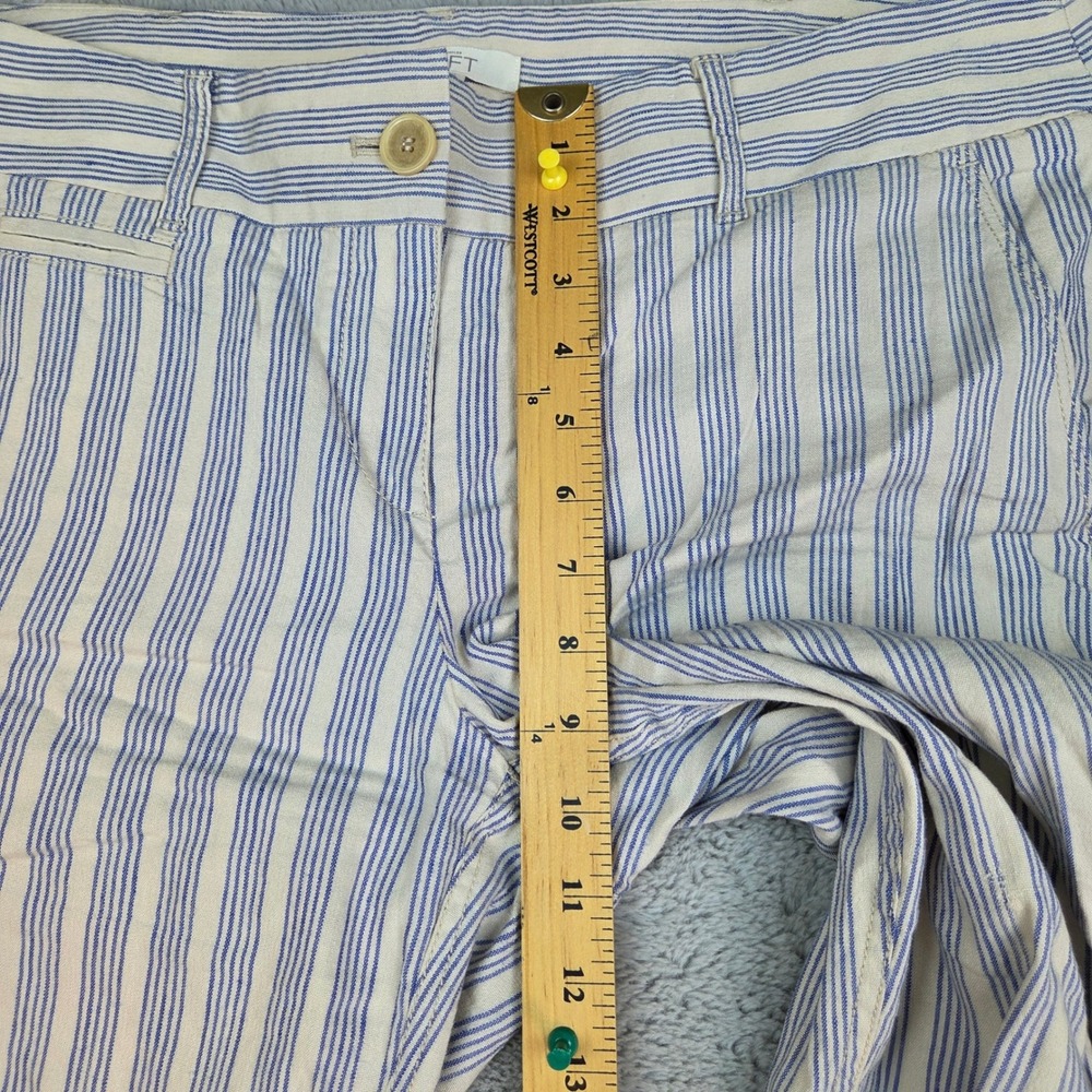 Ann Taylor LOFT Linen Striped Marisa Fit Cropped Pants Women Sz 10 Blue & Cream - Picture 6 of 9